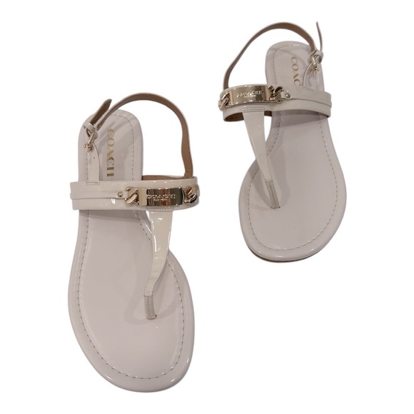 Coach Caterine T-Strap Thong Sandals Ivory patent leather size 9.5 B - Picture 4 of 12